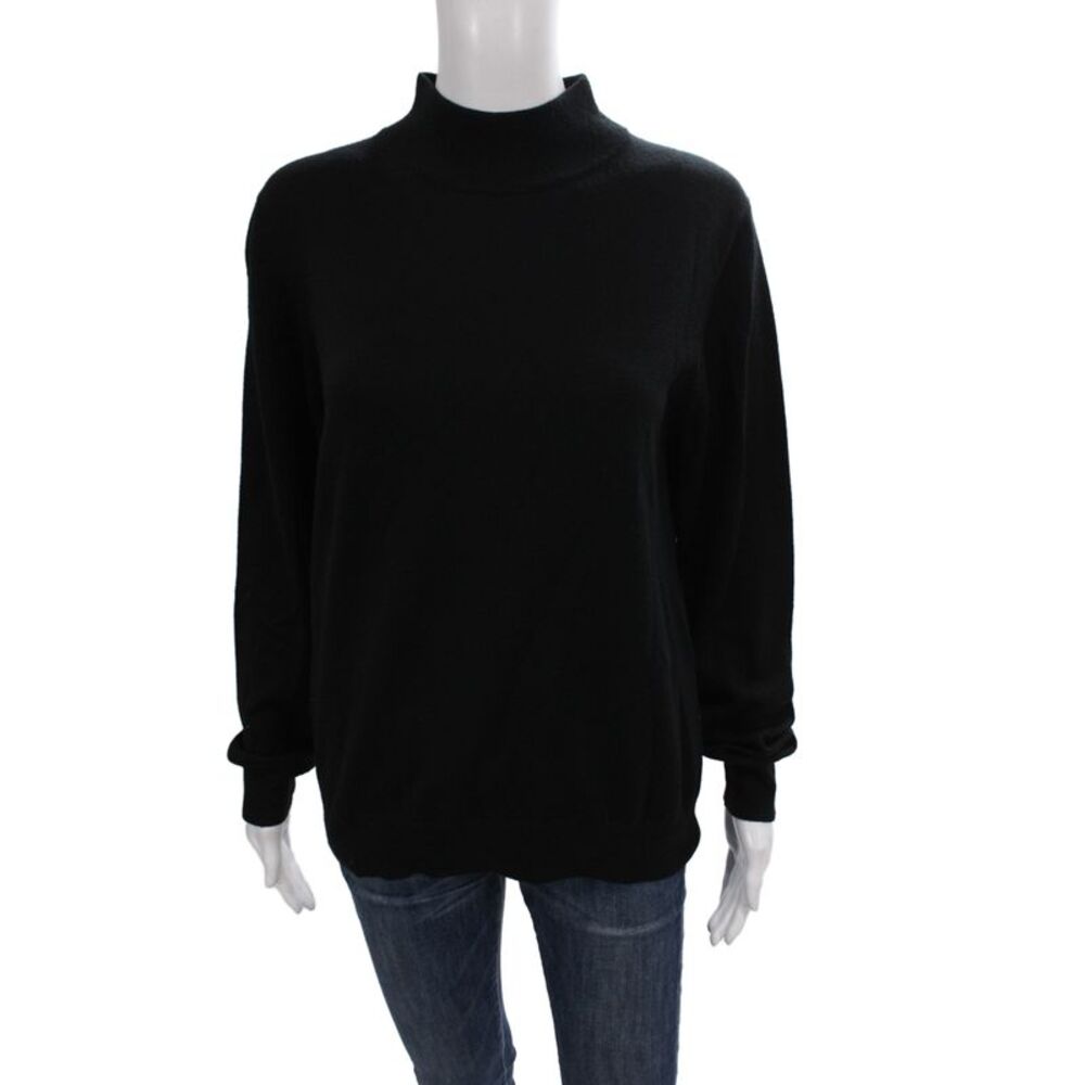 Sutton Studio Women Pullover Sweater Black Merino Mock Neck Long Sleeve Size L